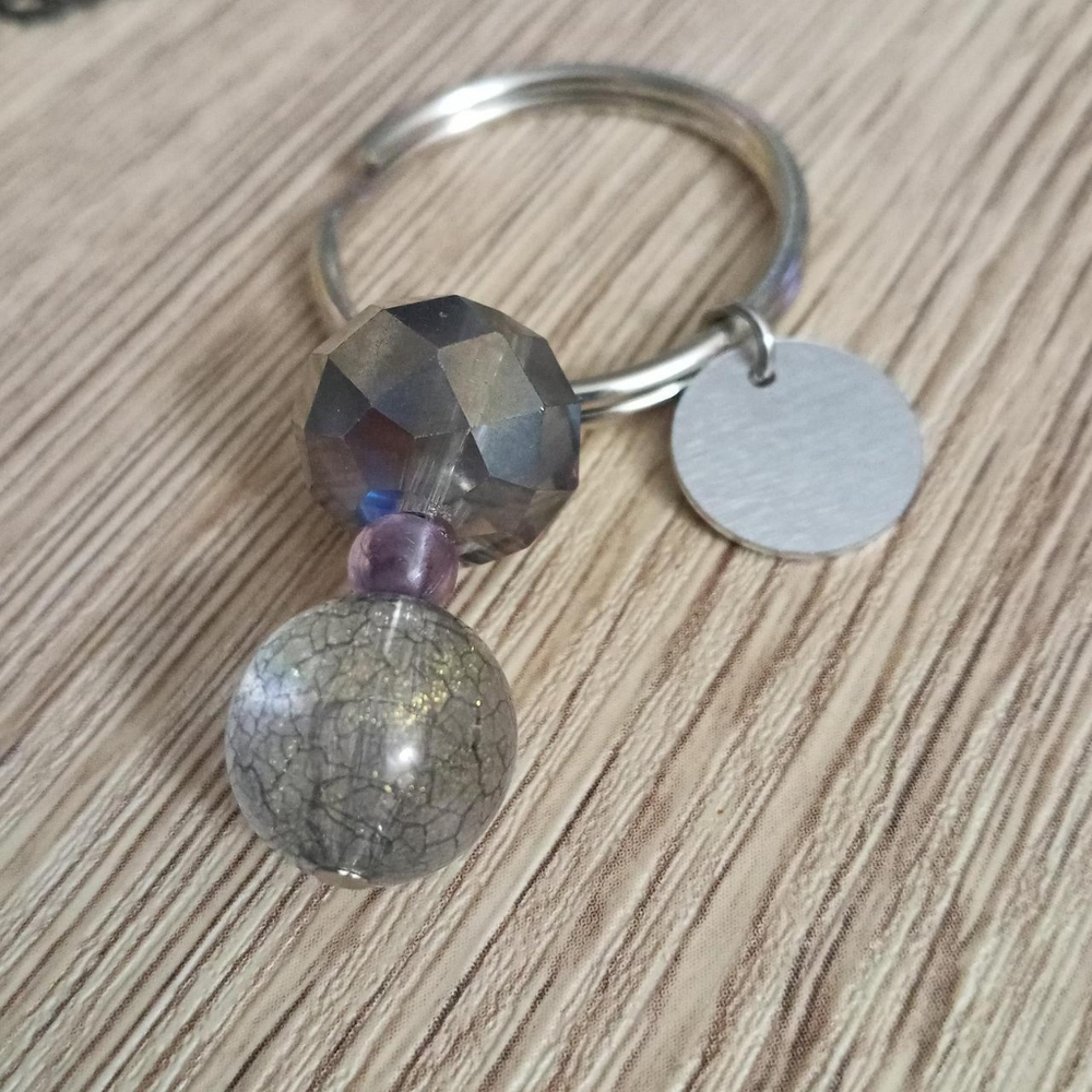New silver plated and iridescent crystal Keychain hand crafted